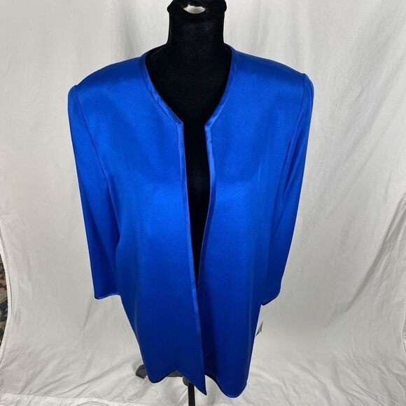 Miller Shor NWT 100% Silk Vibrant Blue Collarless Open Tunic - Women’s 12 - Picture 2 of 8